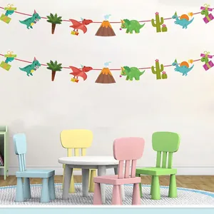 Bunte Dinosaurier-Geburtstagsbanner-Girlande für Kindergarten und Klassenzimmer-Deko