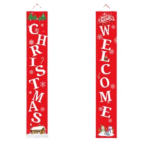 Red Christmas Welcome porch banners for festive outdoor front door holiday home decoration
