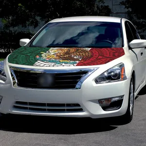 Mexico Independence Day car hood flag cover with Mexican Eagle and Aztec sun stone pattern
