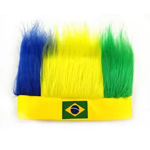 Brasiliens Flaggen Fußball Fan Perücke Stirnband mit blau gelb und grünem Kunsthaar