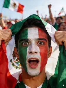 Close-up van Mexicaanse vlag schmink voor vieringen van de Onafhankelijkheidsdag
