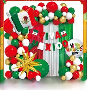 Mexican Independence Day party decoration set with green, white, and red balloons
