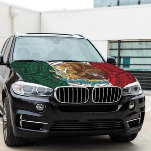 Mexican flag design car hood cover displayed on the front of a luxury black SUV