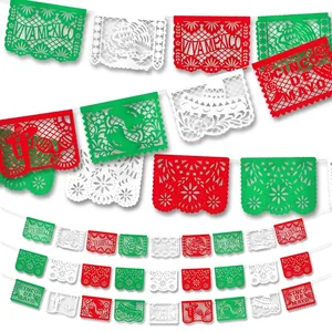 Detailed patterns of colorful Mexican Papel Picado banners for Cinco de Mayo party