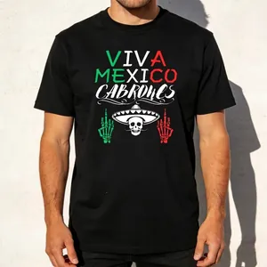 Viva Mexico Cabrones Mexican Independence Day Skull Graphic Cotton T-Shirt Casual Unisex Short Sleeve Top Viva Mexico Tee