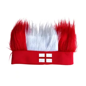 Detailansicht des Fan-Perücken-Stirnbands mit stacheligen rot-weißen Haaren und Fahne