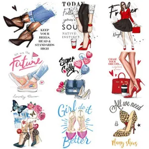 Collection of fashion themed heat transfer vinyl patches for customized clothing decoration