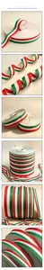 Close-up of red white green tricolor striped webbing ribbon with ribbed texture
