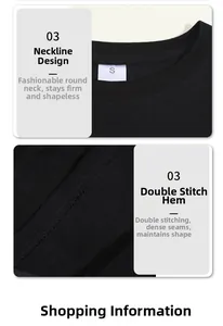 Close-up detail of crew neckline and double-stitched hem on black cotton T-shirt