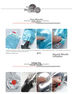 Step-by-step inflation instructions for foil balloons showing self-sealing valve detail