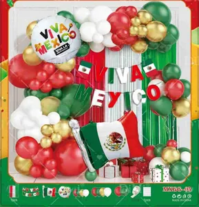 Detailed component list of Mexico Independence Day balloon arch kit with foil flags and banners