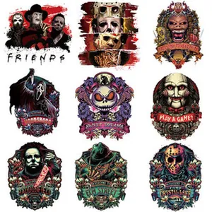 Various horror movie character heat transfer patches for custom clothing and accessories