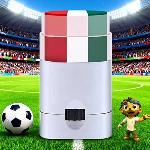 Three-color face paint stick with Italian flag colors in a soccer stadium setting