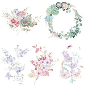 Detailed view of watercolor floral and succulent heat transfer designs for garments