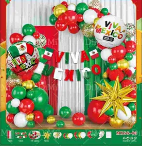Detail view of Mexico Independence Day balloon arch kit featuring flags and star balloons