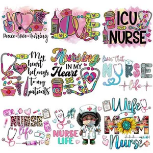 Nurse theme heat transfer stickers for medical professional apparel DIY design
