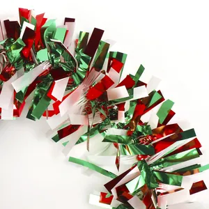 Close-up of red, green, and white festive tinsel garland for Mexican theme parties