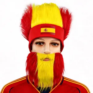 Fan-Perücke und Bart-Set in den Farben der spanischen Flagge für Fußball-Events