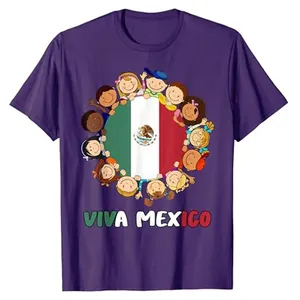 Purple cotton Viva Mexico T-shirt featuring children and national flag graphic design