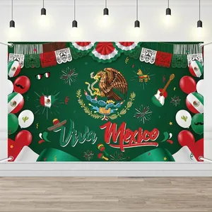 Mexicaanse Onafhankelijkheidsdag Fotografie Achtergrond Viva Mexico Carnaval Banner Feestelijke Party Decoratie Polyester Banner Met Koperen Oogjes