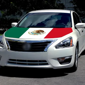Detailed view of Mexico Independence Day flag car hood cover 120x150cm on white vehicle