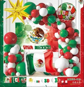 Mexico National Day balloon set with flag foil balloons and green white red latex balloons.