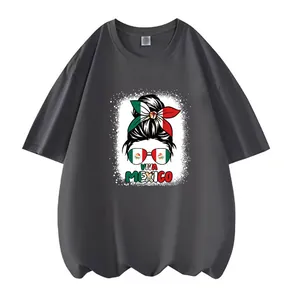 Close-up view of Mexico Independence Day VIVA MEXICO heat transfer print on a grey T-shirt
