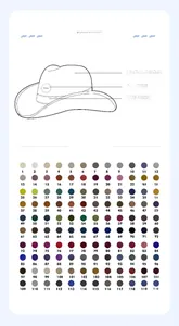 Detailed color selection guide and customization options for felt western cowboy hats.
