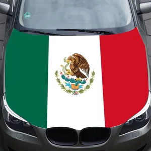 Detail view of a Mexican national flag car hood cover on a vehicle engine bonnet