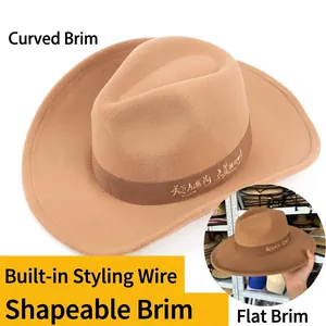 Sombrero de vaquero de fieltro con ala ajustable y alambre interno para moldear