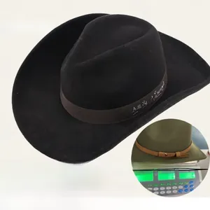 Detailed view of high-quality black faux felt cowboy hat weighing approximately 170g