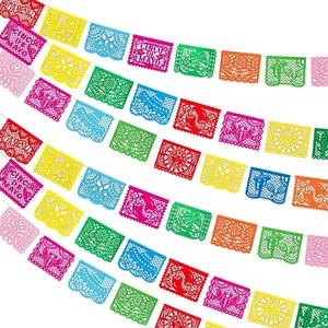 Colorful Mexican papel picado banners for Cinco de Mayo party outdoor decoration