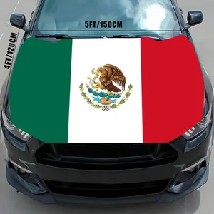 Mexico flag car hood cover showing dimensions 4ft x 5ft for vehicle protection.
