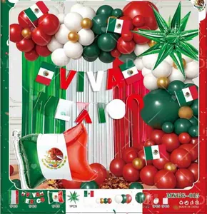 Mexican Independence Day party decoration balloon arch kit with flags and star foil balloons
