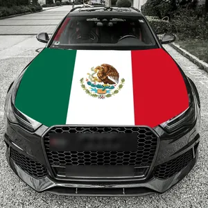 Detailed view of Mexico flag car hood cover installed on a black luxury vehicle.