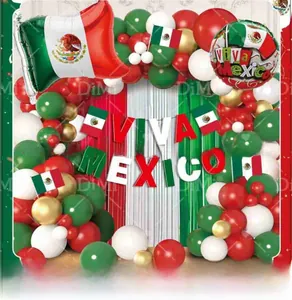 Mexican Independence Day balloon set with Viva Mexico banner and national flag foil balloons
