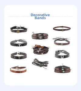 Collection of decorative hatbands with Western metal buckles and boho embroidery.