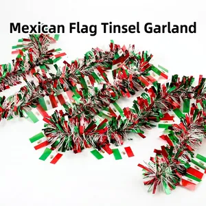 Mexico Flag Tinsel Garland Red White Green Metallic Tinsel Ribbon For Independence Day Celebration Party Decoration Supplies
