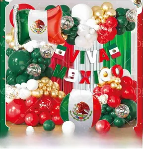 Mexican Independence Day balloon arch kit with national flag foil balloons and banner