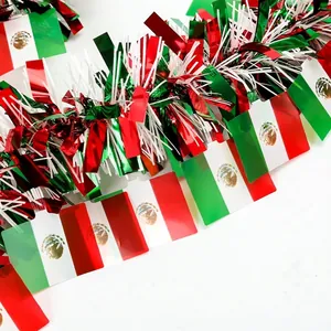 Mexico flag tinsel garland decoration in red white and green for festive party settings
