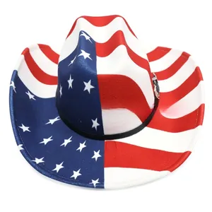 Patriotic USA flag pattern felt cowboy hat with stars and stripes detail for parties