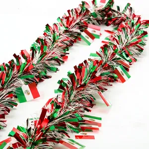 Vibrant Mexican flag tinsel garland in red green and white for party and festive decorations