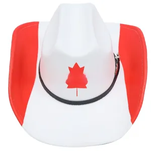 Canadian flag style red and white felt cowboy hat with iconic maple leaf design