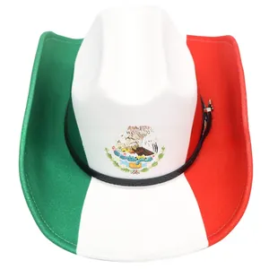 Detailed view of a Mexican flag felt cowboy hat with national eagle emblem print