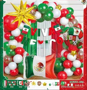 Complete Mexican Independence Day balloon arch set featuring flags and Viva Mexico
