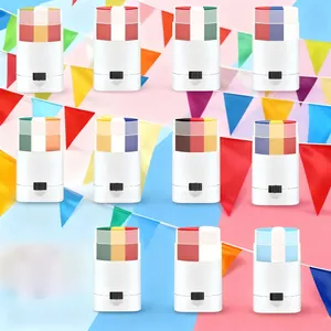 Detail view of various 3-color flag face paint sticks for sports fans and parties