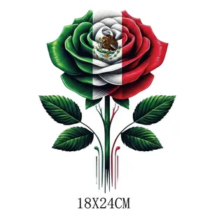 High-quality Mexican flag rose heat transfer sticker 18x24cm for DIY t-shirt design