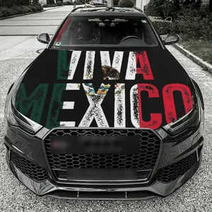 Custom car hood cover featuring the Viva Mexico national flag design on a black vehicle