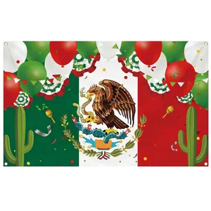 Mexico Independence Day festive party banner with eagle and cactus backdrop decoration