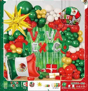 Detailed view of the Mexico National Day balloon arch set including flag foil balloons